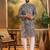 Men blue pure cotton batik embroidered straight kurta with trouser