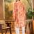 Men orange silk blend batik embroidered straight kurta with trouser