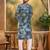 Men blue silk blend batik embroidered straight kurta with trouser