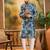 Men blue silk blend batik embroidered straight kurta with trouser