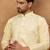 Men yellow silk blend solid embroidered straight kurta with pant set