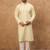 Men yellow silk blend solid embroidered straight kurta with pant set