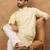 Men yellow silk blend solid embroidered straight kurta with pant set