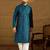 Men blue silk blend solid embroidered straight kurta with trouser