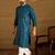 Men blue silk blend solid embroidered straight kurta with trouser