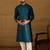 Men blue silk blend solid embroidered straight kurta with trouser