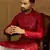 Men maroon silk blend solid embroidered straight kurta with trouser