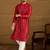 Men maroon silk blend solid embroidered straight kurta with trouser