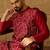 Men maroon silk blend solid embroidered straight kurta with trouser