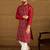 Men maroon silk blend solid embroidered straight kurta with trouser