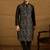 Men black silk blend solid embroidered straight kurta with trouser