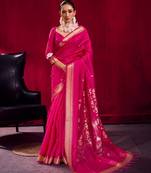 Pink satin linen weaving silk blend saree with matching blouse  elegant daily & casual wear