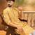 Men yellow viscose rayon shibori embroidered straight kurta with trouser