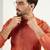 Men orange cotton solid woven design straight kurta with pant set