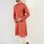 Men orange cotton solid woven design straight kurta with pant set