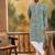 Men green viscose rayon shibori embroidered straight kurta with trouser