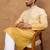 Men yellow silk blend solid embroidered straight kurta with pant set