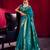 Teal satin linen handloom weaving silk saree with matching blouse      daily & casual wear