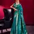 Teal satin linen handloom weaving silk saree with matching blouse     elegant daily & casual wear