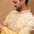 Men yellow silk blend solid embroidered straight kurta with pant set