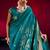 Teal satin linen handloom weaving silk saree with matching blouse      daily & casual wear