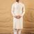 Men off white viscose rayon solid embroidered straight kurta with trousers