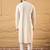 Men off white viscose rayon solid embroidered straight kurta with trousers