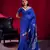 Navy blue satin linen handloom weaving silk saree with matching blouse     elegant daily & casual wear