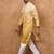 Men yellow silk blend solid embroidered straight kurta with pant set