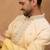 Men yellow silk blend solid embroidered straight kurta with pant set