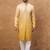 Men yellow silk blend solid embroidered straight kurta with pant set