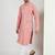 Men peach viscose rayon solid embroidered straight kurta with trousers