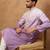 Men purple silk blend solid embroidered straight kurta with pant set
