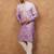 Men purple silk blend solid embroidered straight kurta with pant set