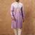 Men purple silk blend solid embroidered straight kurta with pant set
