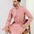 Men peach viscose rayon solid embroidered straight kurta with trousers