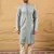 Men grey viscose rayon solid embroidered straight kurta with trouser