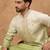 Men green silk blend solid embroidered straight kurta with pant set