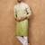 Men green silk blend solid embroidered straight kurta with pant set