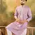 Men lavender silk blend solid embroidered straight kurta with trouser