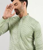 Men green viscose rayon solid embroidered straight kurta with trousers