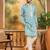Men blue silk blend solid embroidered straight kurta with trouser