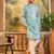 Men blue silk blend solid embroidered straight kurta with trouser