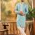 Men blue silk blend solid embroidered straight kurta with trouser