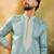 Men blue silk blend solid embroidered straight kurta with trouser