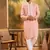 Men peach silk blend solid embroidered straight kurta with trouser