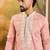 Men peach silk blend solid embroidered straight kurta with trouser