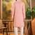 Men peach silk blend solid embroidered straight kurta with trouser