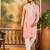 Men peach silk blend solid embroidered straight kurta with trouser