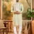 Men green silk blend solid embroidered straight kurta with trouser